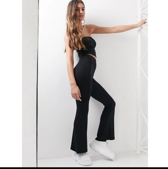 🔥 NEW PETITE BELL BOTTOM BRUSHED KNIT PANTS  BLACK! Size Small Medium Large - Picture 3 of 4